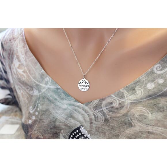 Sterling Silver Message Pendant - Adventure Awaits Necklace - Picture 3 of 3